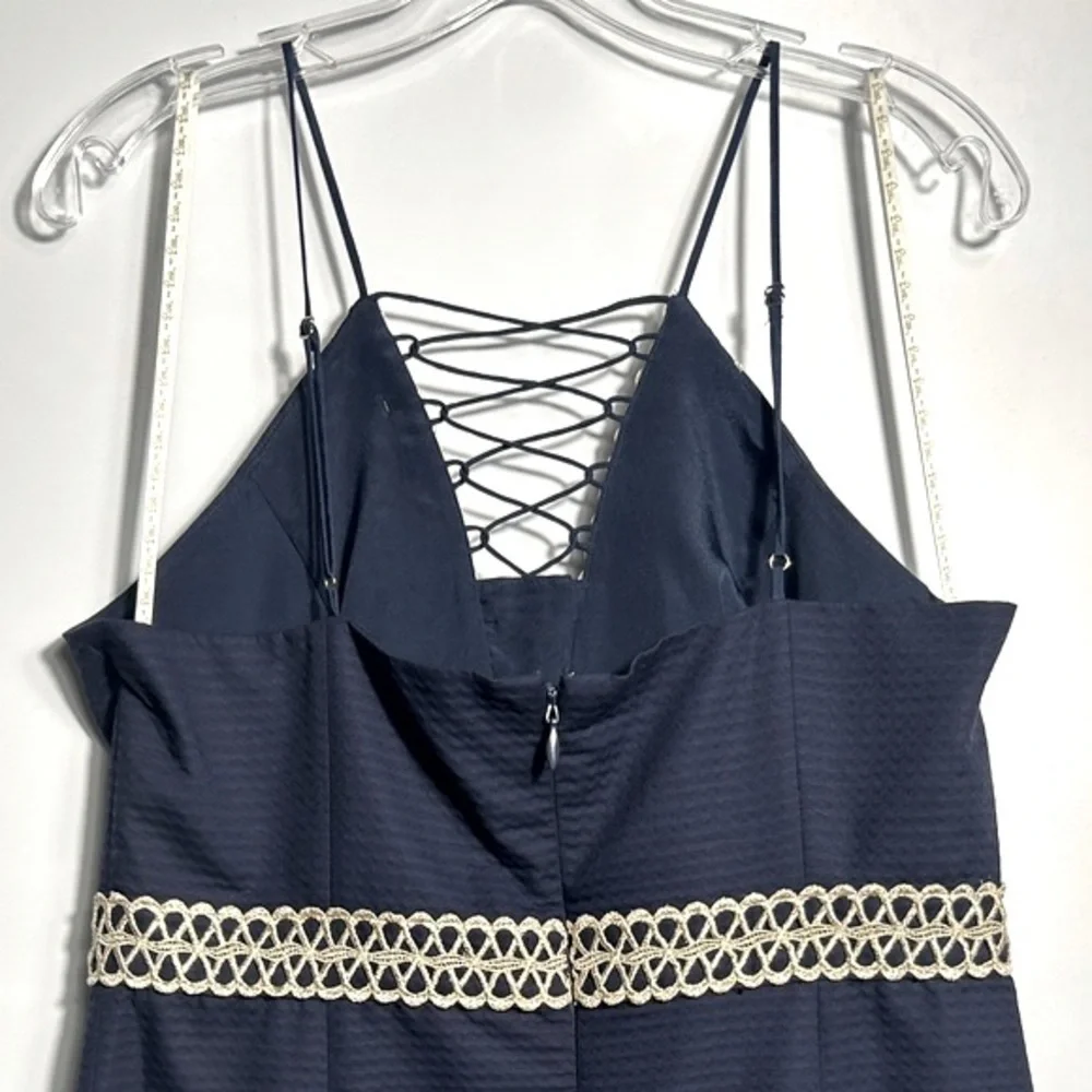 Lilly Pulitzer Golden Embroiled Trista Cotton Shift Halter Neck Dress Navy Blue